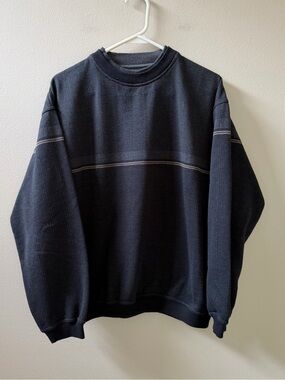 Knights Apparel 90s Black Crewneck Sweater with Thin Light Stripe, Sz M